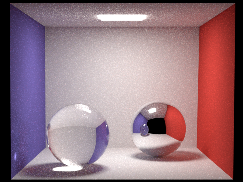 Cornell box rendered using path tracing and multiple importance sampling