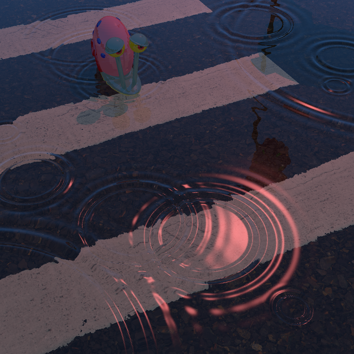 Puddle scene rendered with the physically-based Python ray tracer
